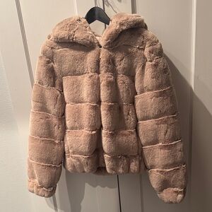 NWT BCBGMAXAZRIA Tan Faux Fur Puffer Jacket